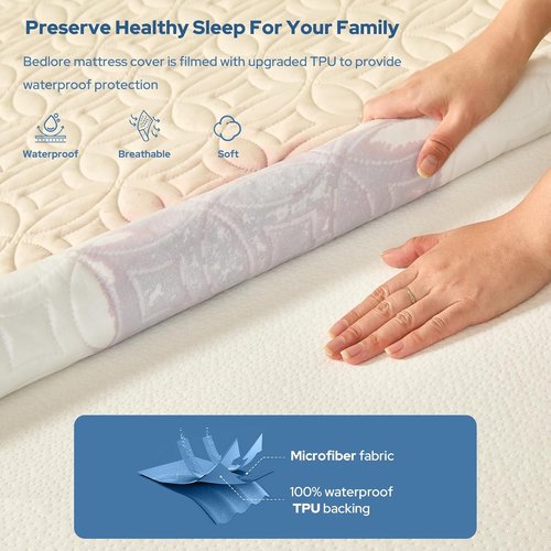 BEDLORE Waterproof Mattress Protector - Soft Breathable Full Size Pad for Deep Pocket Beds (Beige)