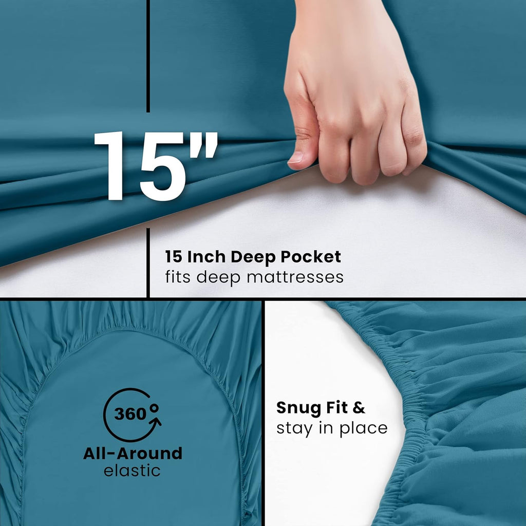 Utopia Bedding Queen Fitted Sheet - Deep Pocket Soft Microfiber - Fade Resistant & Easy Care - Denim Blue