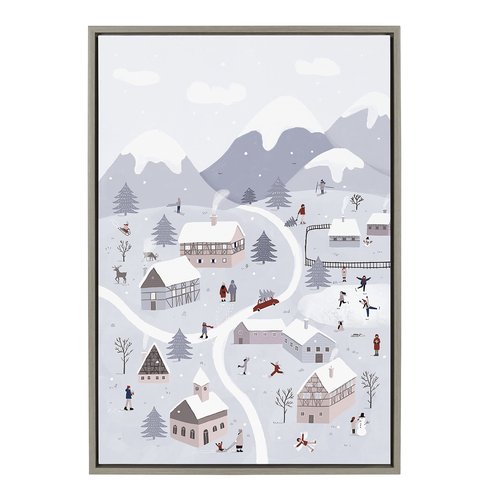 Kate and Laurel x Maja Tomljanovic Collaboration Winter Wonderland Framed Canvas Wall Art, 23x33 Gray, Animated Winter Art for Wall