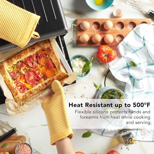 KitchenAid Ribbed Soft Silicone Oven Mitts - 2-Pack Set in Butter Yellow | 7.5"x13" Size