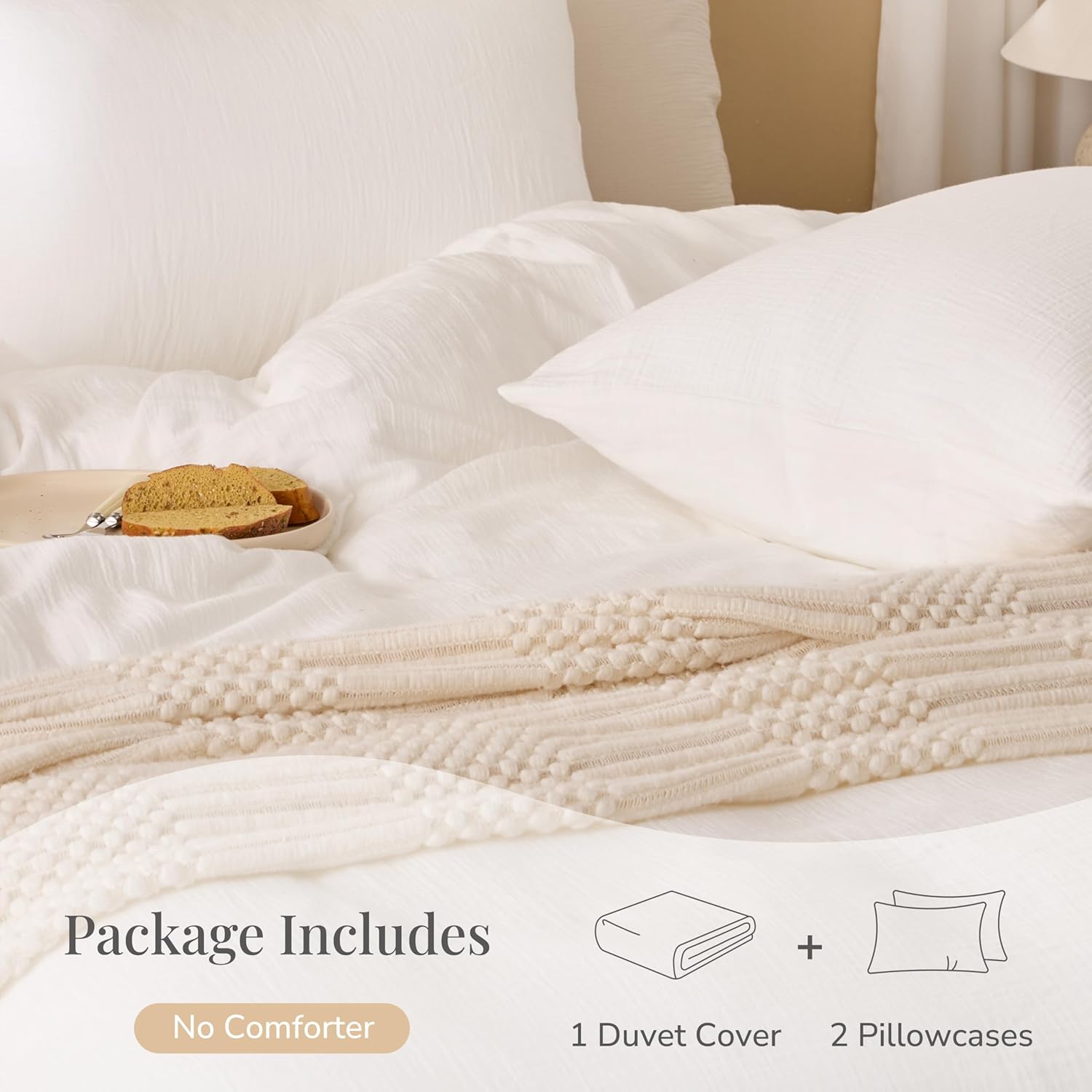 Skiennix Off White Queen Duvet Cover Set - 100% Sandwashed Cotton, 3 Pieces with Zipper Closure & Corner Buttons