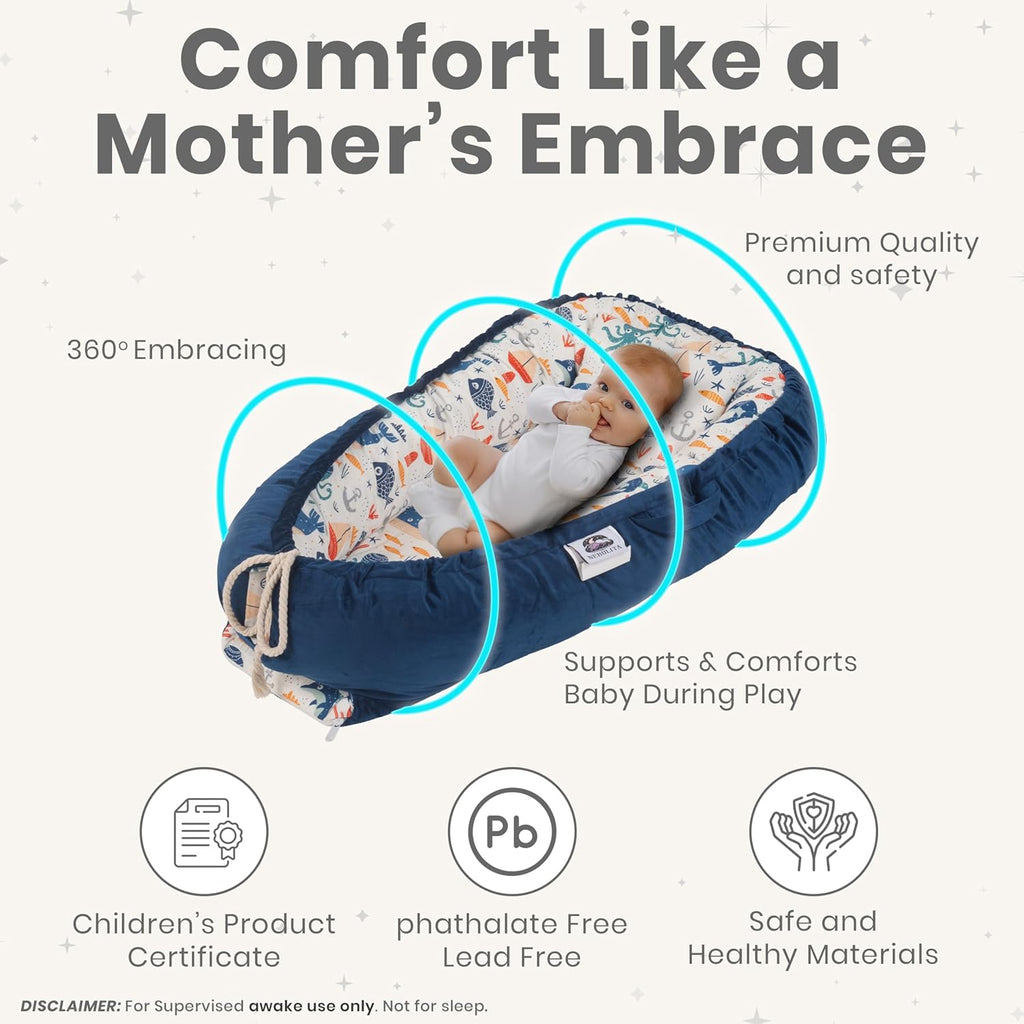 Skiennix Newborn Lounger - Flexible & Portable Infant Support Cushion | Soft 100% Cotton, Multi-Use Travel Mat