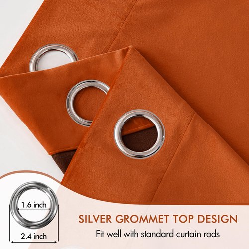 EMEMA Fall Burnt Orange Velvet Blackout Curtains 96 inches Long, Super Soft Luxury Thermal Insulated Curtains for Bedroom, Grommet Soundproof Elegant Window Drapes for Living Room W52 x L96 2 Panels