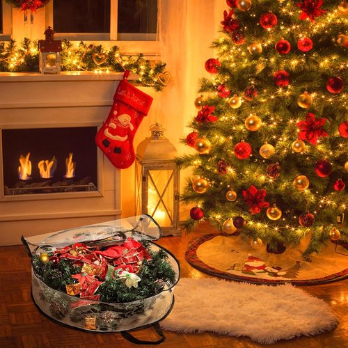 Hedume Wreath Storage Bag - 2 Pack Clear 30" X 8" Container with Dual Zipper and Reinforced Handle