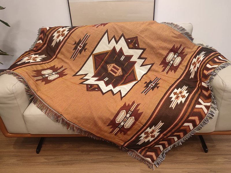 CCHYF Aztec Throw Blanket Native American Blanket Southwestern Boho Decor Reversible Woven Tassels Mexican Blankets and Throws for Couch Bed Chair Wall Livingroom Outdoor Travel Brown 63"x87"