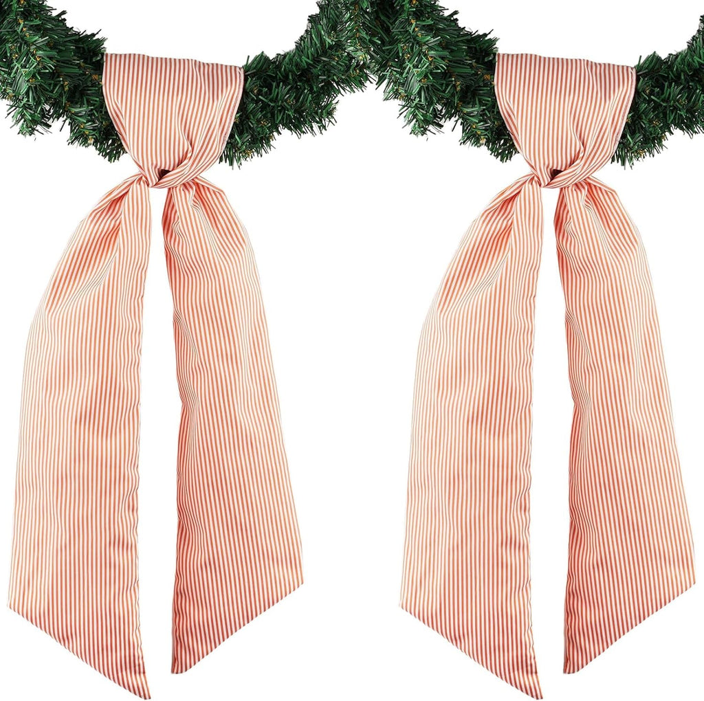 YKW Wreath Sash - 2 Pack Orange & White Stripe Front Door Decoration | 5.12" x 54.33" for Fall & Thanksgiving