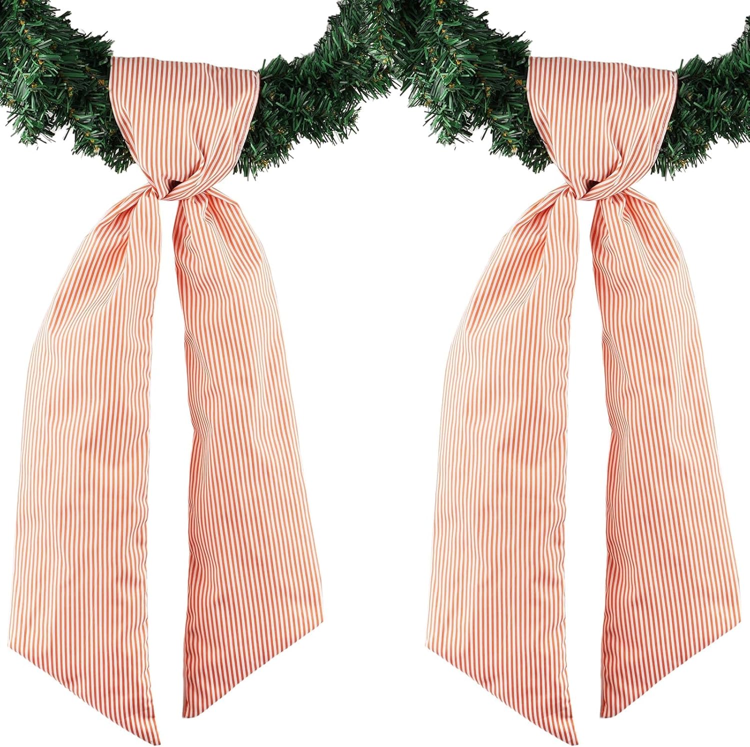 YKW Wreath Sash - 2 Pack Orange & White Stripe Front Door Decoration | 5.12" x 54.33" for Fall & Thanksgiving