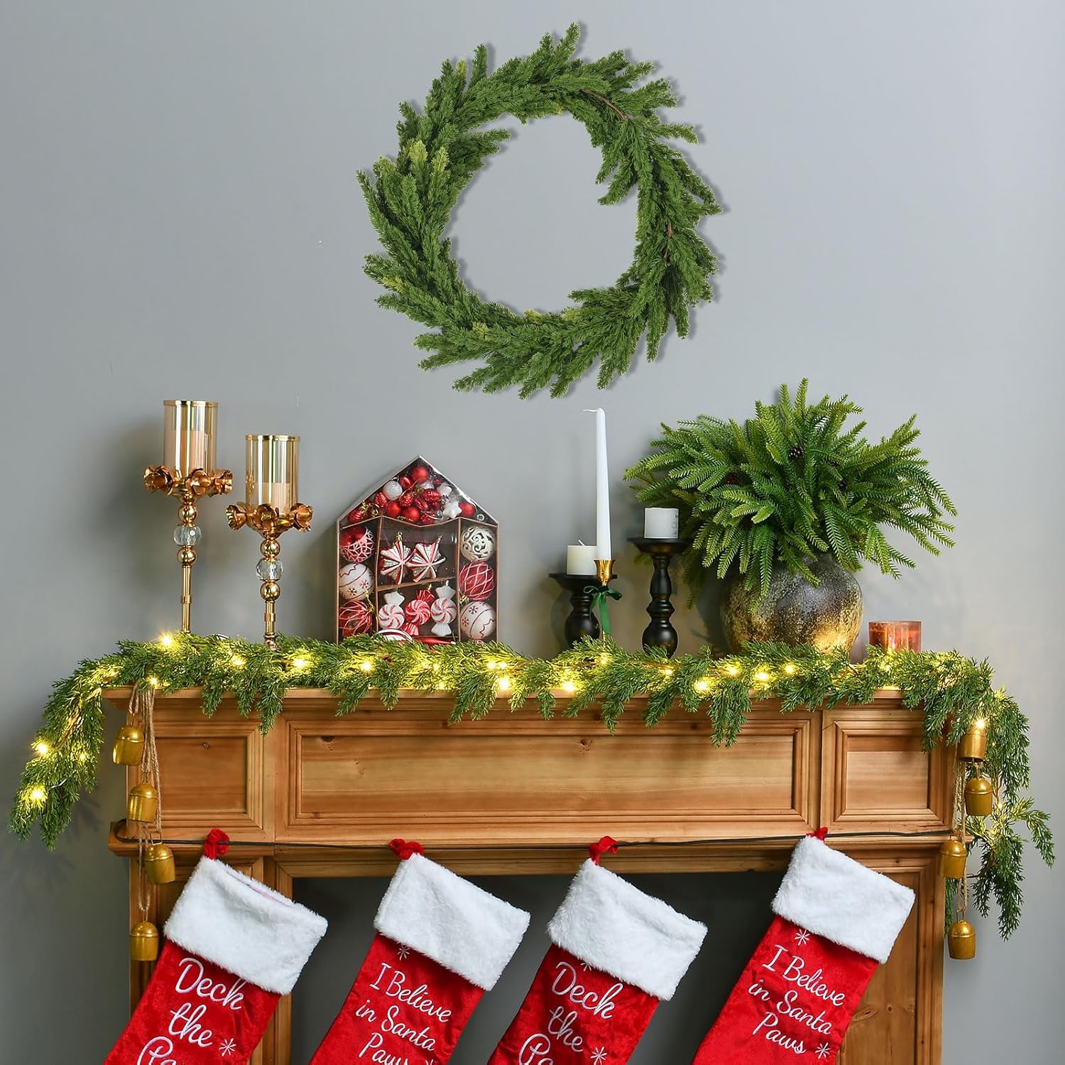 Skiennix Christmas Garland - Lush 6.2FT Real Touch Cedar with Lights | Perfect for Indoor/Outdoor Decor