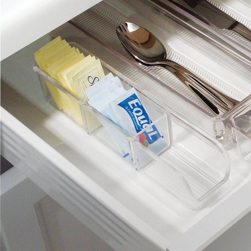 iDesign 3-Section Sugar Packet and Tea Bag Holder for Kitchen or Pantry Storage - Set of 4 - Clear