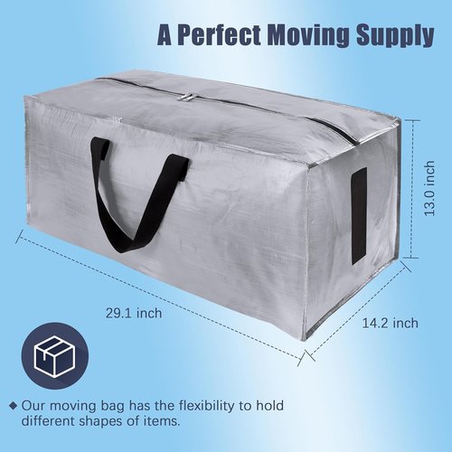 Homesure Large Moving Bags - 12 Pack Water-Resistant Storage Totes with Zippers & Handles | Heavy Duty, Space-Saving Design (Silver)