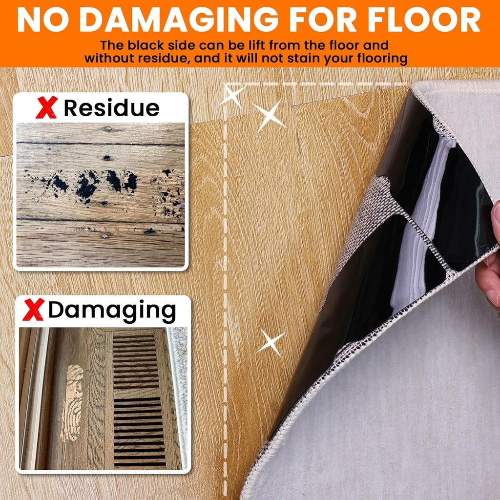 Skiennix Non-Slip Rug Grippers - Reusable Carpet Tape Pads for Hardwood & Tile Floors | 12 Pack