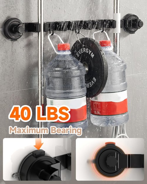 2026 Upgrade Broom Holder by [Brand Name] - Wall-Mounted Organizer with 4 Racks & 3 Hooks | Removable & Reusable for Home, Kitchen, Laundry