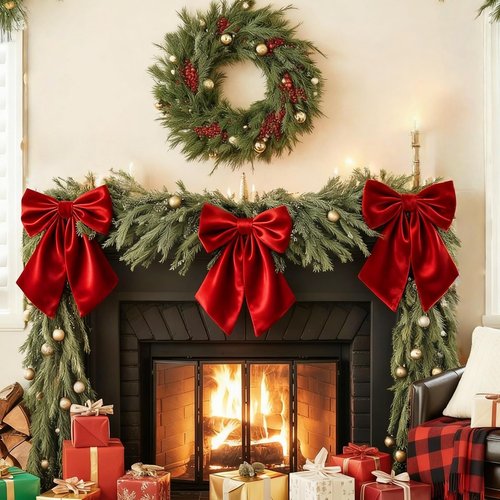Big Red Bows | Christmas Tree Topper - 23x11 Inch Ruby Red Satin Bow for Holiday Decor