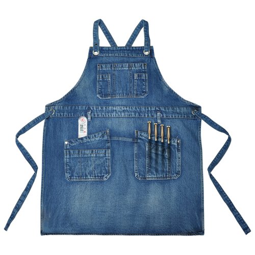 Upguider Denim Apron with Pockets Adjustable Jean Cooking Aprons with Multi Pockets for Kitchen Cooking BBQ Gardening (Blue)