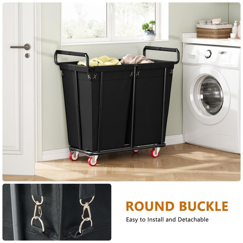Gewudraw Large Laundry Hamper with Wheels, 2 Bag 360L Big Rolling Laundry Basket Sorter Cart, Extra Large Clothes Hamper, Heavy Duty Laundry Basket Organizer for Laundry Room, Bathroom