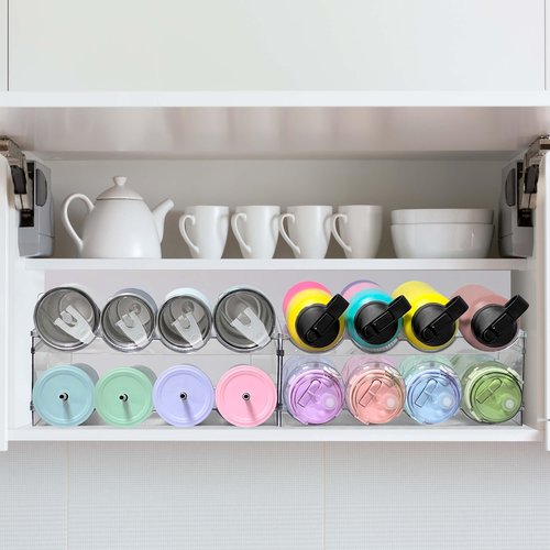 4 Pack Water Bottle Organizer, Large Compartment Stackable Kitchen Pantry Organization and Storage Rack, Plastic Water Bottle Holder for Kitchen Cabinet Organizer and Storage, Tumbler Mug Cup Shelf