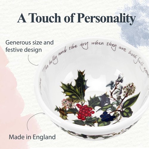Portmeirion The Holly and The Ivy 5.5" Salad Bowls (Set of 6) - Festive Earthenware for Christmas Dining, Ideal for Salads, Sides, Desserts - Microwave, Dishwasher, Freezer Safe - Seasonal Tableware