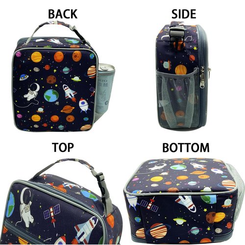 Kulle Astronaut Lunch Box for Boys, Insulated Kids Lunch Bag with Freezable Compartment, Thermal Reusable Lunchbox for School, Outdoor, Daycare - Space Theme Design