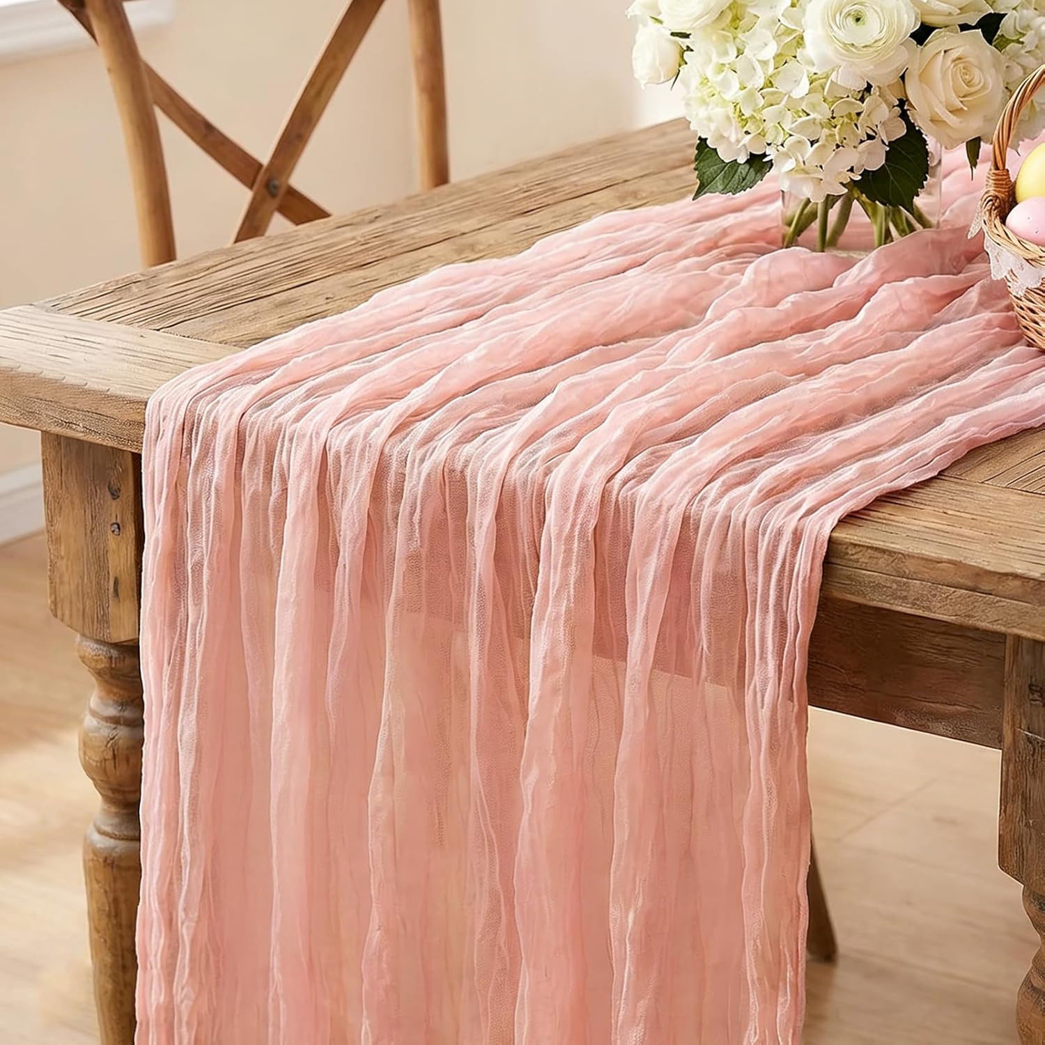 Skiennix Pink Cheesecloth Table Runner - 10FT Dusty Pink Boho Gauze for Spring & Events