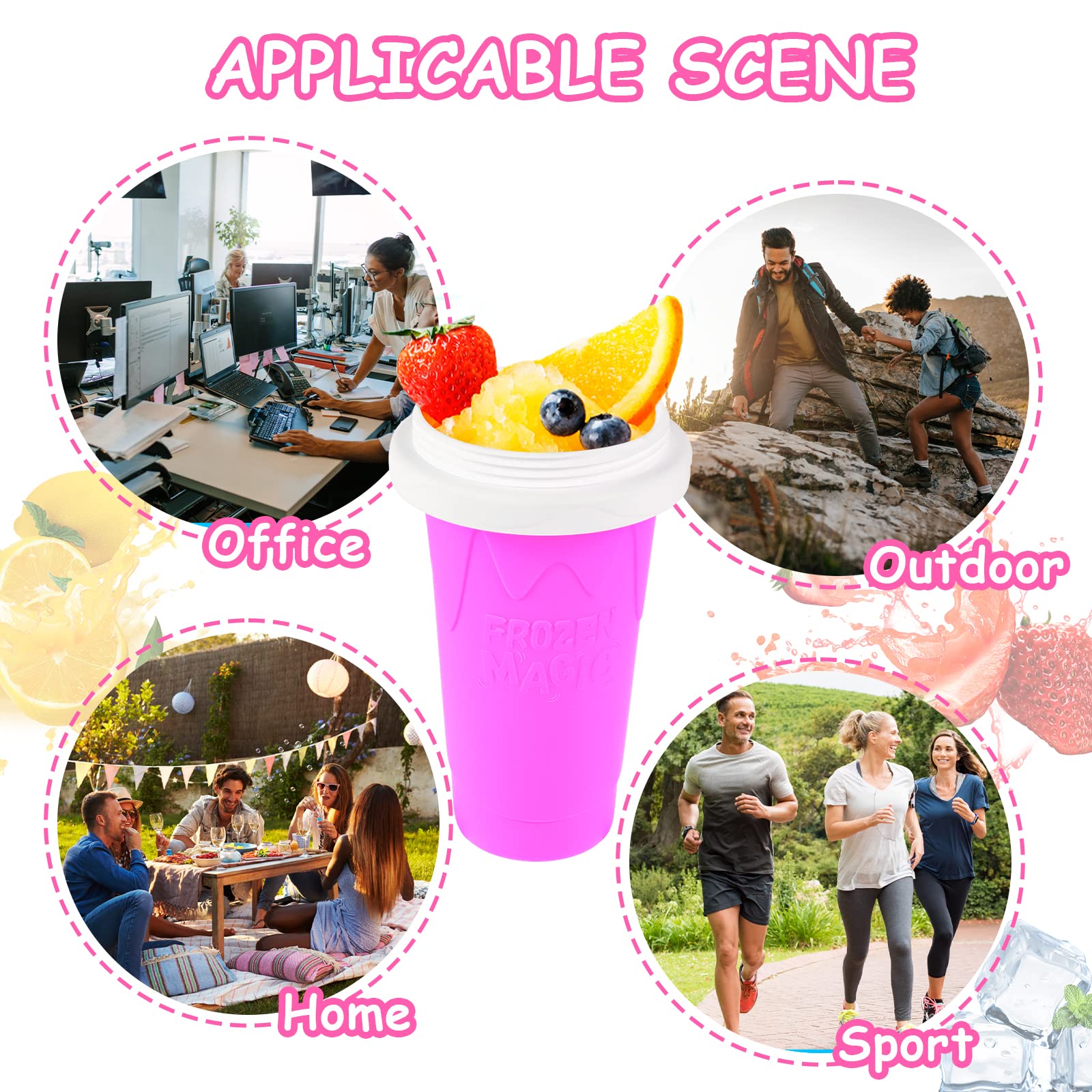 VOIEOV DIY Slushy Maker Cup - Quick Frozen Magic Slushie Cup, Portable Double Layers Cool Slushee Maker For MilkShake, Juice, Ice Cream Make & More, Super Fun & Cool Stuff Gift For Everyone, Pink