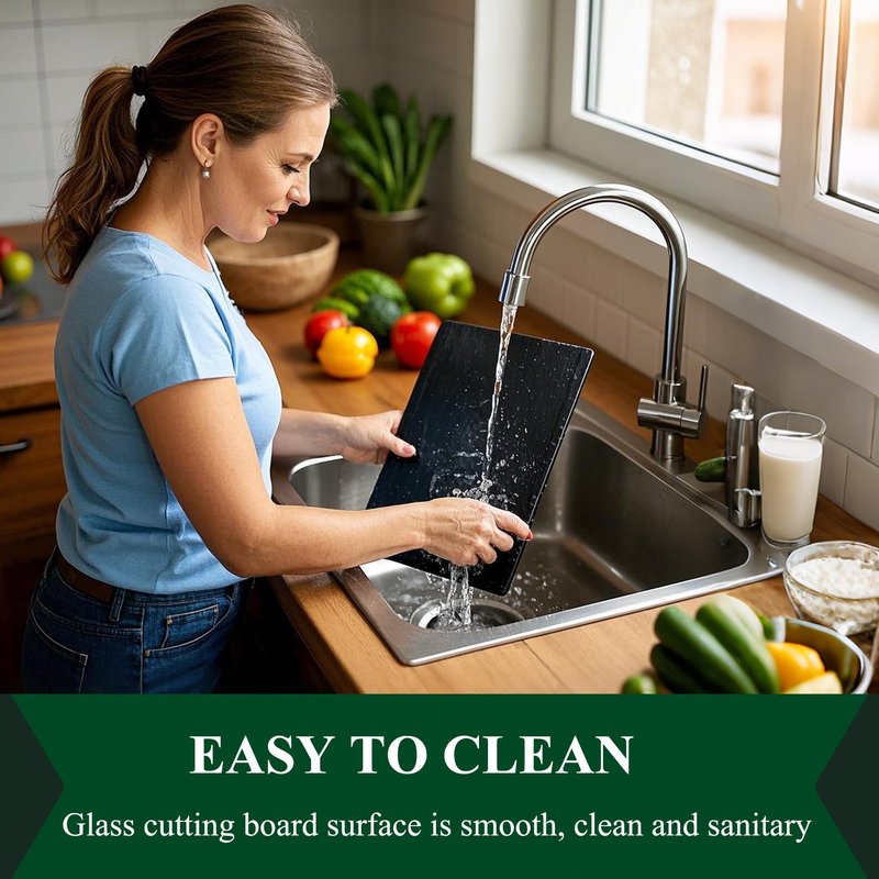 Phore Tempered Glass Cutting Board for Kitchen, Black Cutting Board for Countertop, Dishwasher Safe, Scratch Resistant, Heat Resistant, Shatter Resistant (16"x12", Black)