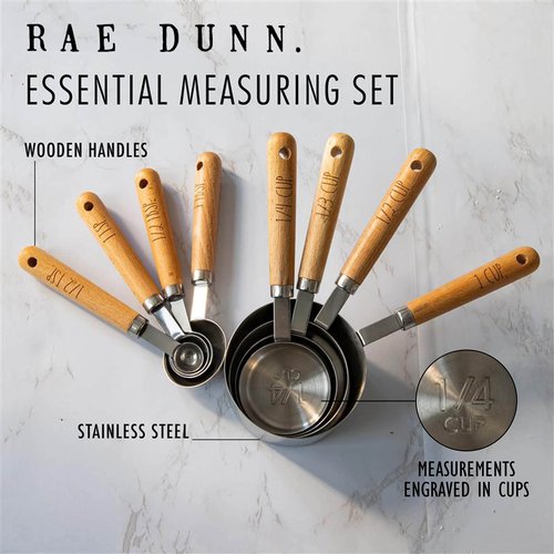 8 Piece Measuring Cups Set and Measuring Spoons Set-Nesting Kitchen Measuring Set, Liquid and Dry Measuring Cup Set (Wood)