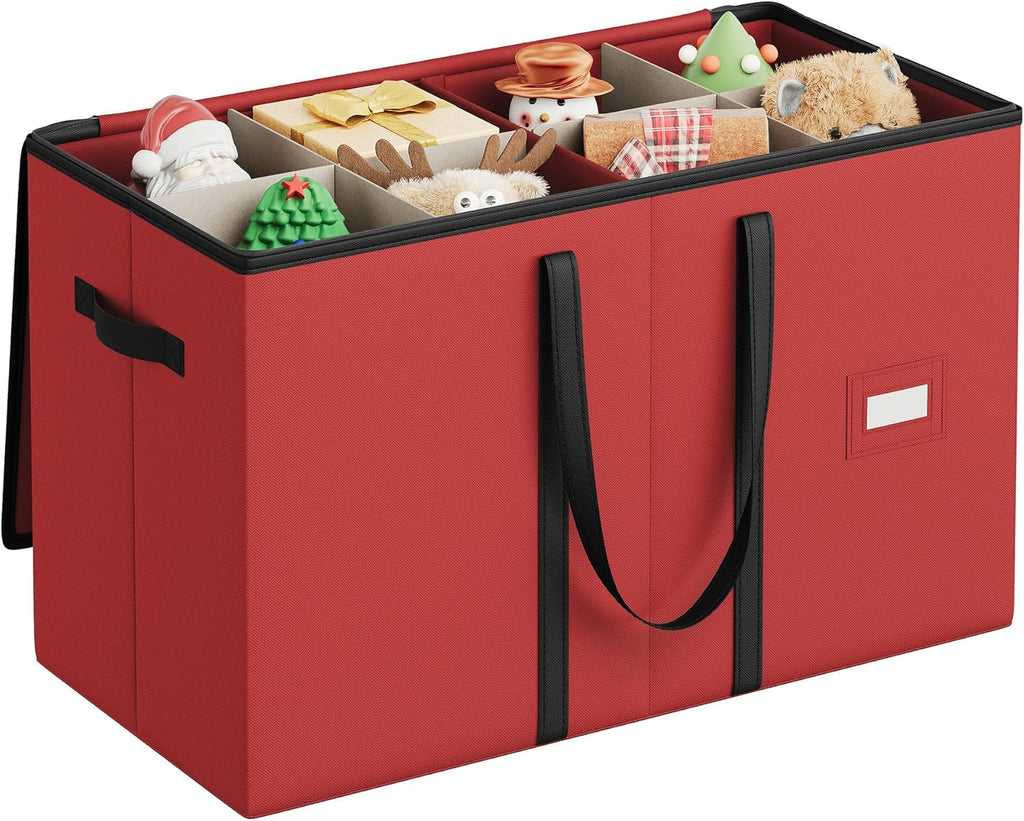 SONGMICS Christmas Figurine Storage Box - Organize 15-Inch Figurines & Nutcrackers | Cherry Red, 8 Slots, Adjustable Dividers