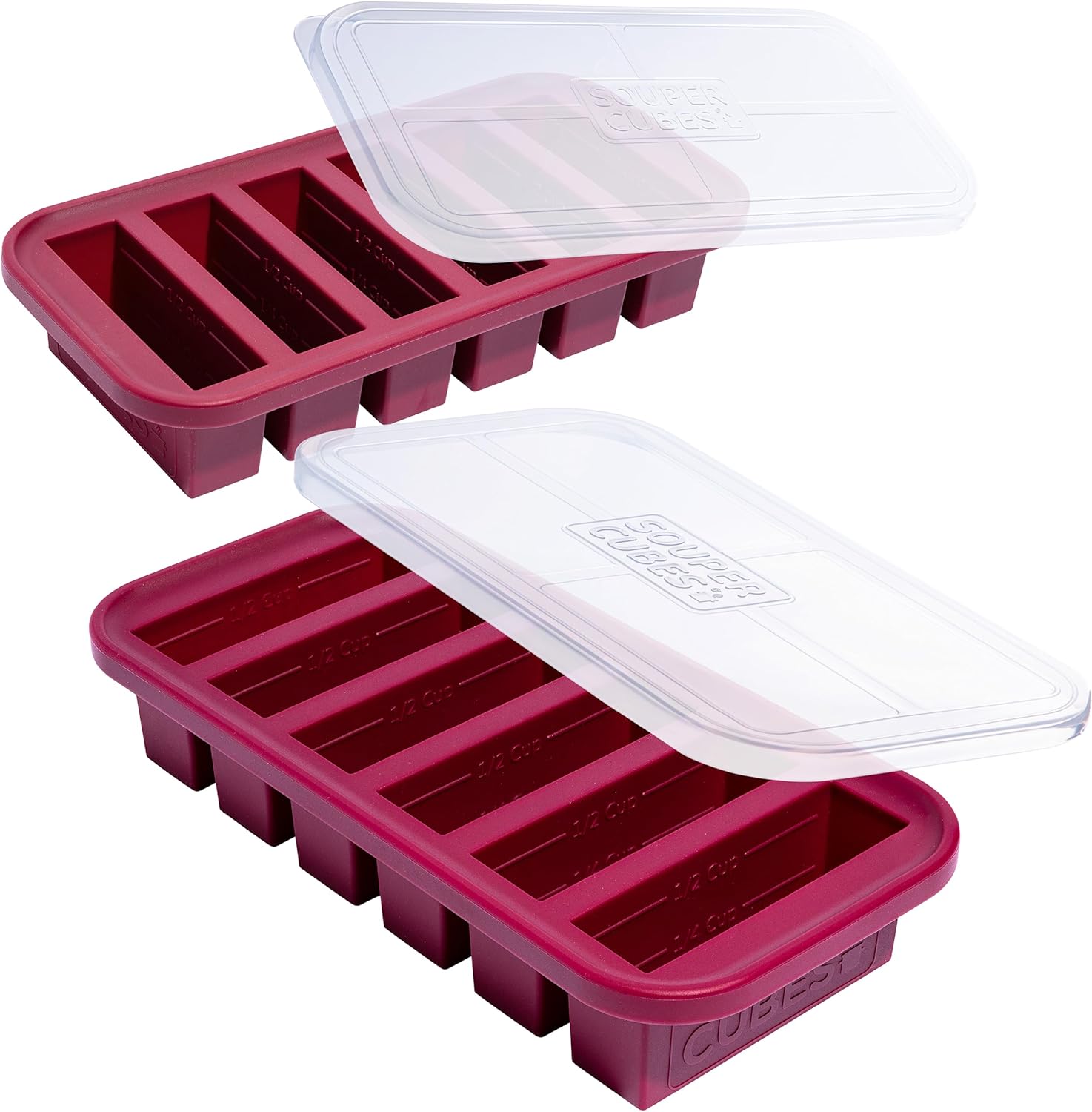 Souper Cubes Silicone Freezer Molds - 1/2 Cup Portion Control for Soups, Sauces & Desserts | Cranberry - 2-Pack