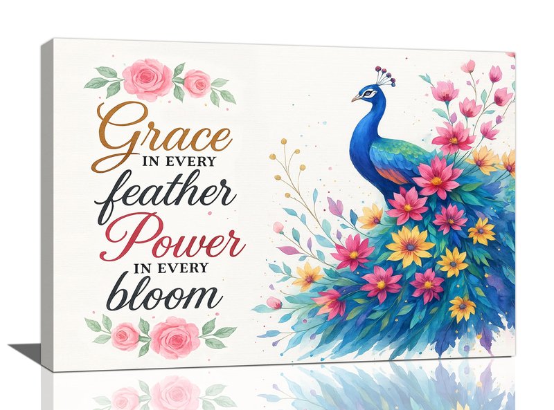 Peacock Wall Art Elegant Peacock Wall Decor Inspirational Canvas Print Painting Pictures Motivational Artwork Framed Decorations Gifts for Women girls Bedroom Bathroom Living Room Office 16"x24"
