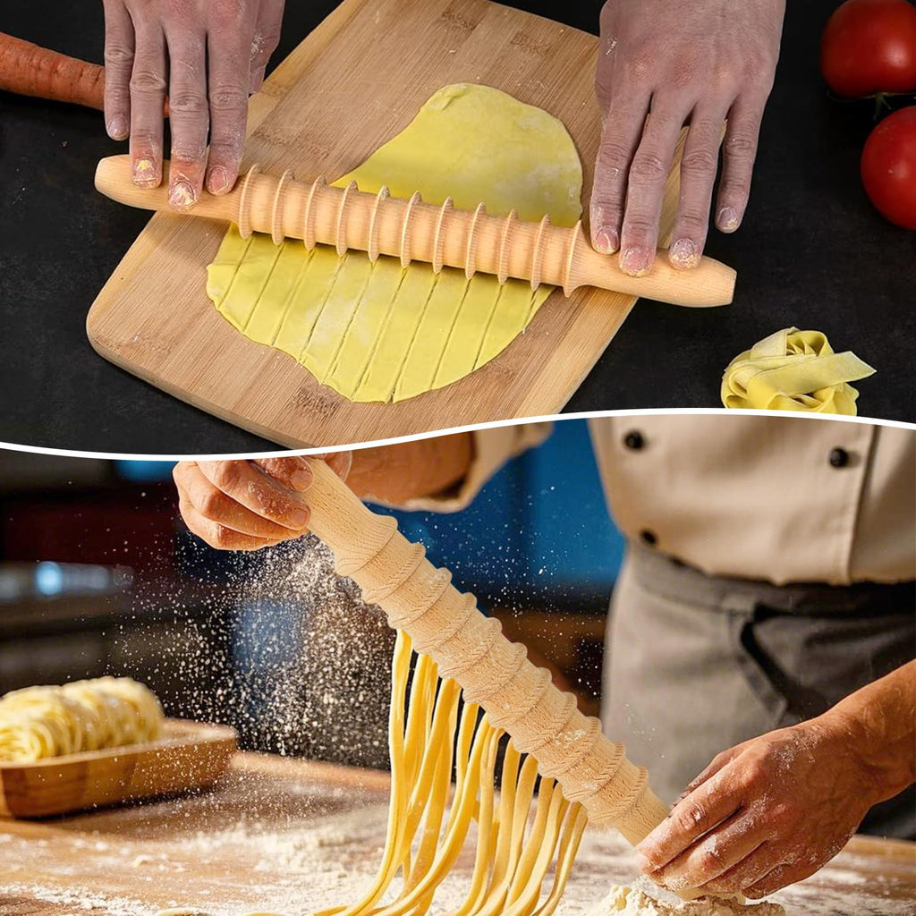 Mlesi 7 Pcs Pasta Making Tools, Wooden pasta kit with Rolling Pin, pasta cutter, Gnocchi Board, Ravioli Stamp, Homemade Noodle Dumpling Pasta Making Accessories