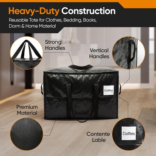 HOLDN’ STORAGE Extra Large Moving Bags - 10-Pack Heavy-Duty Reusable Totes with Zipper Lids | 30 & 45 Gallon