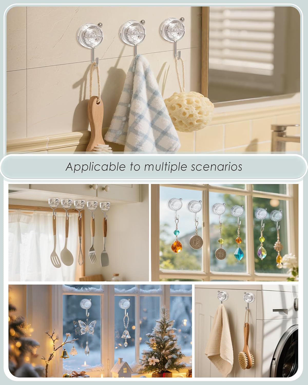 Upgrade Suction Cup Hooks by [Brand Name] - Heavy Duty Clear Towel Hooks for Bathroom | 4 Pack