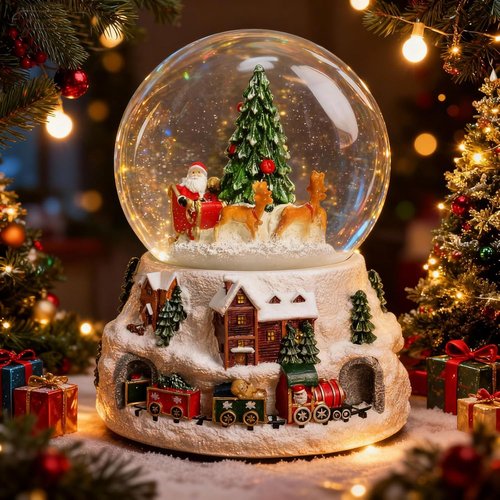 Christmas Snow Globe - LED Light Musical Snowflakes | 5.9 Inch Santa Claus & Christmas Tree Decoration