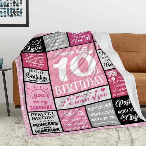 Hocgiwd 10 Year Old Girl Birthday Gifts, Gifts for 10 Year Old Girls,10th Birthday Gift for Girls, 10th Birthday Decorations for Girl Blanket 60x50in