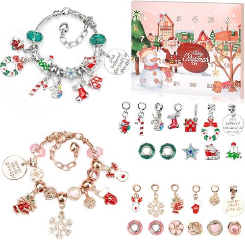 Advent Calendar 2025 - Girls' Pink DIY Charm Bracelet | 24-Day Xmas Countdown Gift for Teens