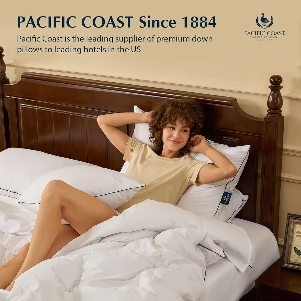 Pacific Coast Goose Feather & Down Bed Pillows - Soft, Fluffy Standard Size Set of 2 | Downproof 100% Cotton Shell