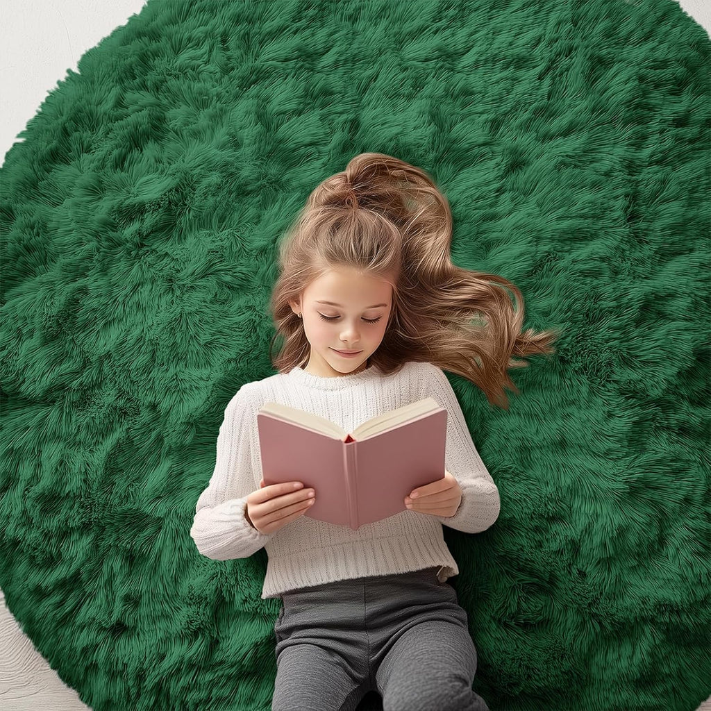 OLANLY Round Dark Green Area Rug - Soft, Machine Washable 5 ft Shaggy Carpet for Bedroom & Living Room