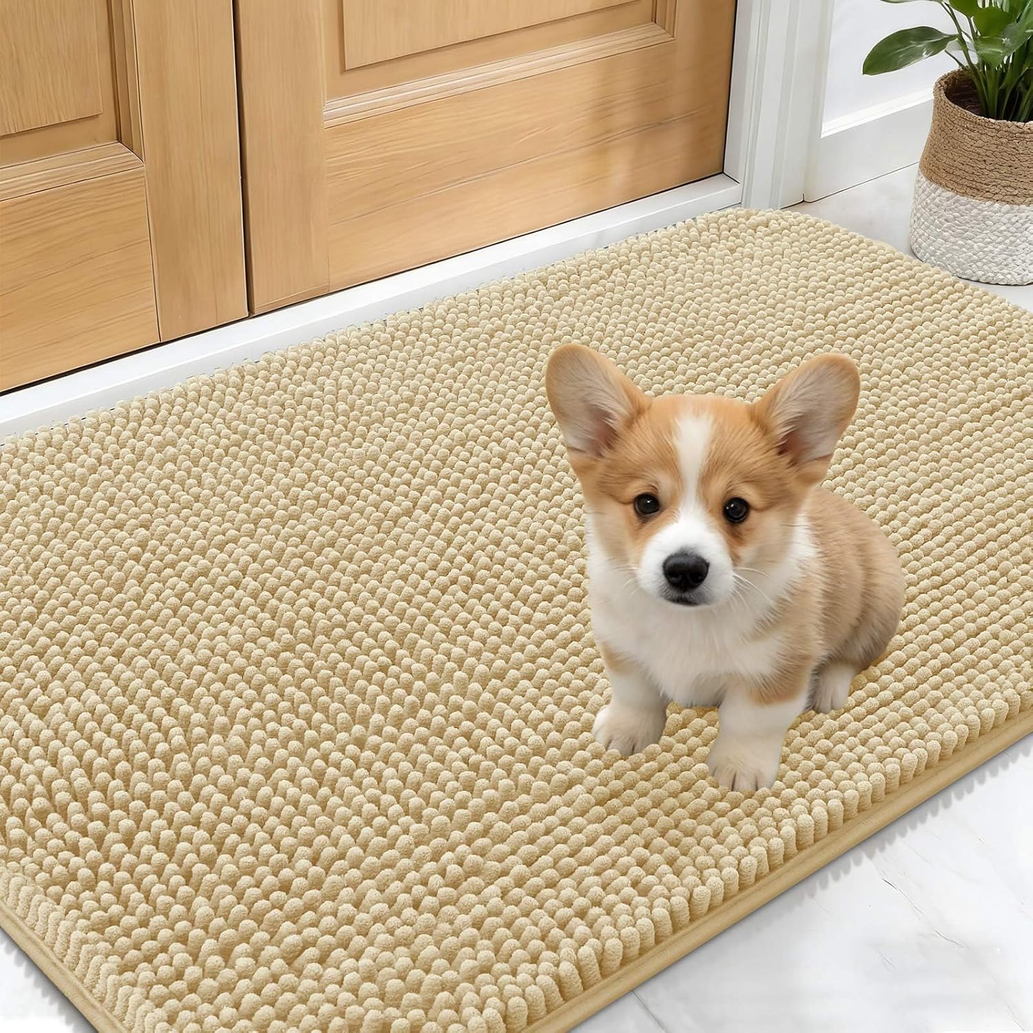OLANLY Dog Door Mat - Absorbent Non-Slip Chenille Mat for Muddy Paws | 30x17 Inches, Quick Dry, Indoor Use