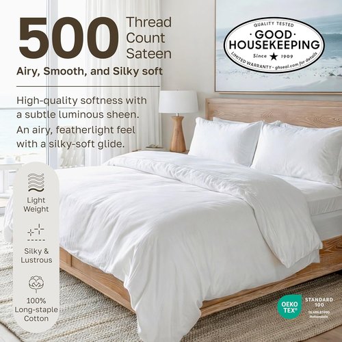 California Design Den Twin Size Sheet Set - 100% Cotton, 500 Thread Count Sateen, Deep Pocket - Soft Luxury White