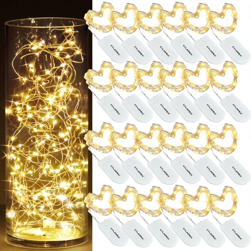 CYLAPEX Fairy Lights String - 24-Pack Battery Operated 7ft Warm White LED Decor | Silver Coated Copper Wire