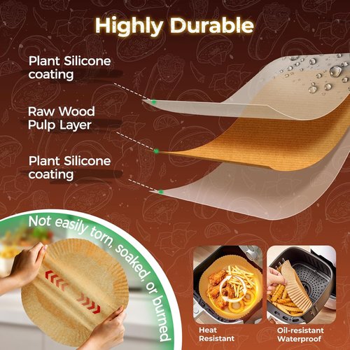 Air Fryer Liners - 100 PCS Non-Stick Waterproof Parchment Paper | 8" Square for 5-8 QT Air Fryers