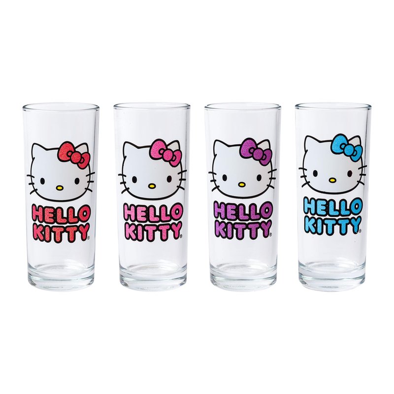 Silver Buffalo Sanrio Hello Kitty 4 Pack Glitter Tumbler Glass Set, 10 Ounces