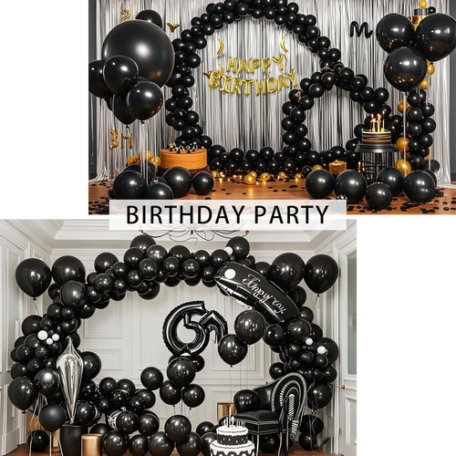 Black Balloons - 145-Piece Arch Kit with 18, 12, 10, & 5-Inch Latex Balloons for Party Decor