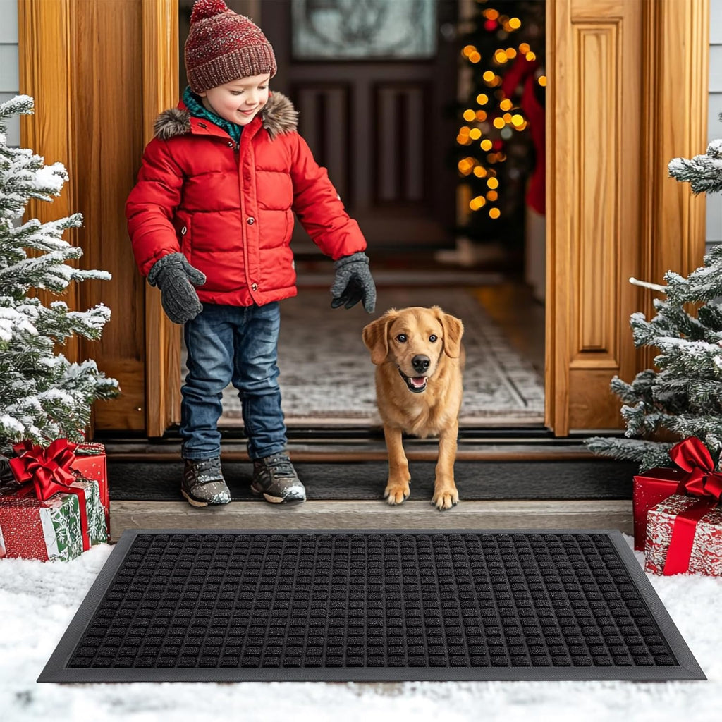 Smiry Heavy Duty Rubber Doormat | Non-Slip, Dirt-Trapping, Easy Clean | 35x23 Inch, Black
