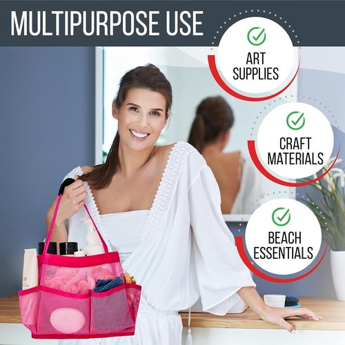 Masirs Shower Caddy - 9 Pocket Portable Organizer Tote for Travel & Gym - Collapsible Pink Bag for Toiletries