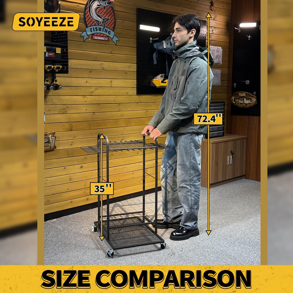 SOYEEZE Garden Tool Organizer - Heavy Duty 3-Tier Tool Rack with Lockable Wheels | Holds 35 Tools