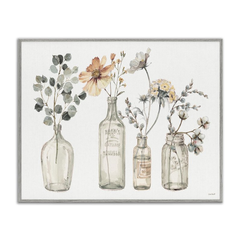 Stupell Industries 'Antique Floral Bouquets in Jars', Framed Giclee Art, Gray, 30 x 24 Inches, Easy to Hang and Sturdy, Made in USA, by Lisa Audit