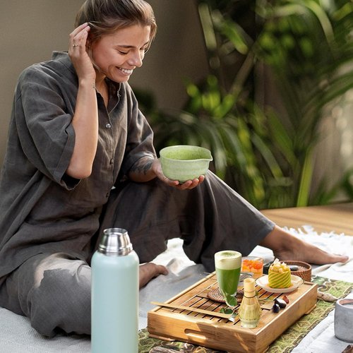 Dayacoco Matcha Whisk Set - Complete 5-Piece Ceramic Kit with Bowl, Whisk, Scoop & Sifter | Perfect Gift for Matcha Lovers (Green)