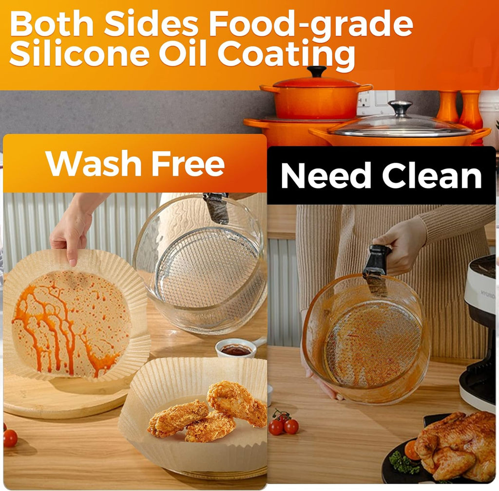 Vailnd Air Fryer Liners - 100 Pcs Disposable Oil-Proof Parchment Sheets for 8-12 QT Air Fryers