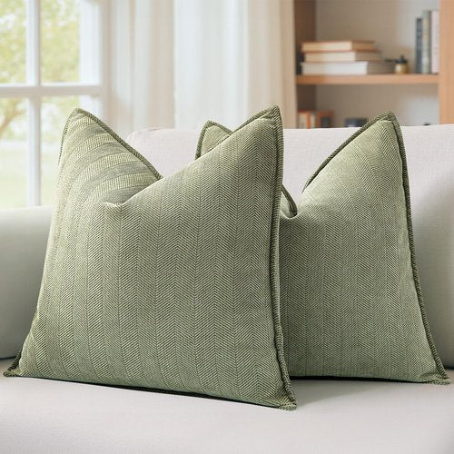 MIULEE Sage Green Decorative Pillow Covers - Soft Chenille 18x18 Inch | Luxurious Farmhouse Cushion for Sofa & Bedroom